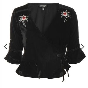 Topshop Tops - Topshop Embroidered Velvet Wrap Top Topshop Tops - Topshop Embroidered Velvet Wrap Top